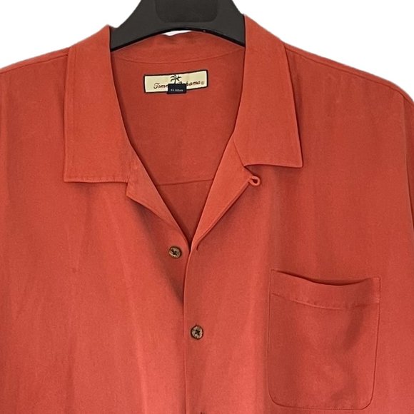Tommy Bahama Silk Camp Shirt Men's Terra Cotta Color - Picture 2 of 6
